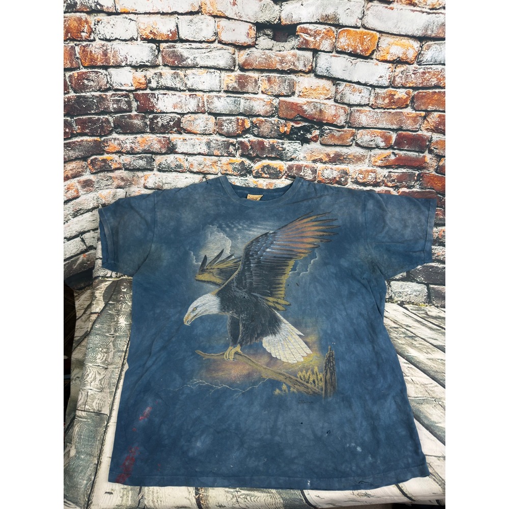 The Mountain Vintage Bald Eagle Tie Dye Graphic T-Shirt Blue XXL Distressed 90s